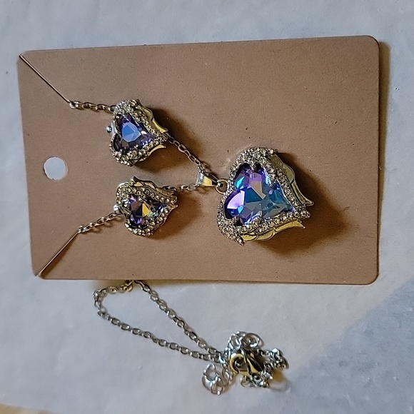 Jewelry New Purple Heart Pendant Necklace With Matching Earrings Poshmark